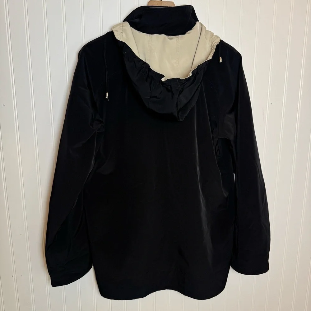 Croft & Barrow Black Winter Coat Cream Lined Neckline & Hood Women’s Size Medium